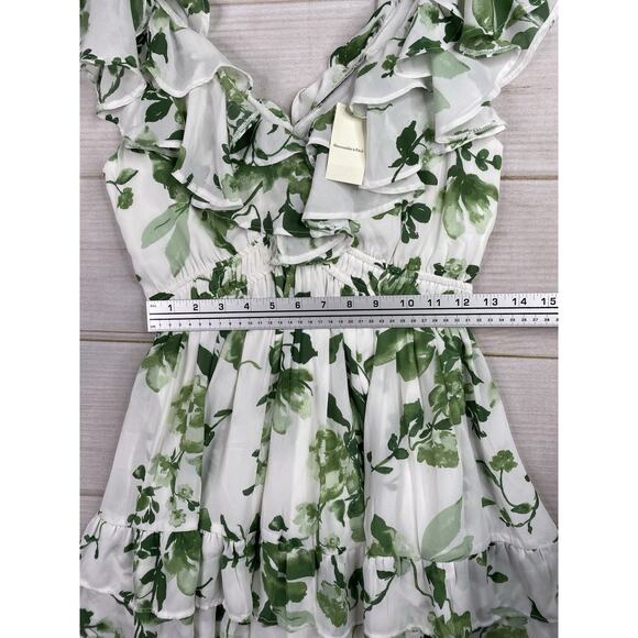 Abercombie & Fitch Dress Sz Small Petite Green Floral Ruffled V Neck - Picture 6 of 11